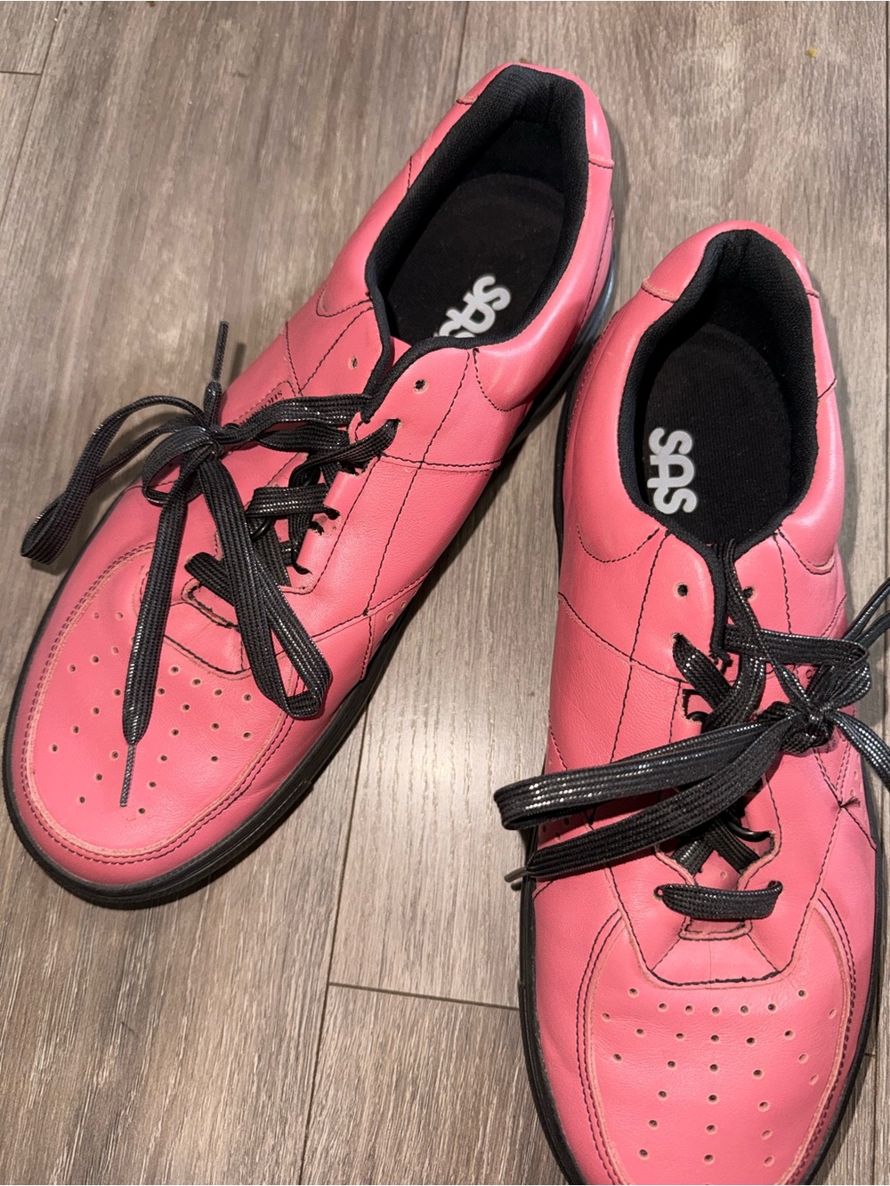 SAS Pink Leather Lace-Up Sneakers with Black Trim